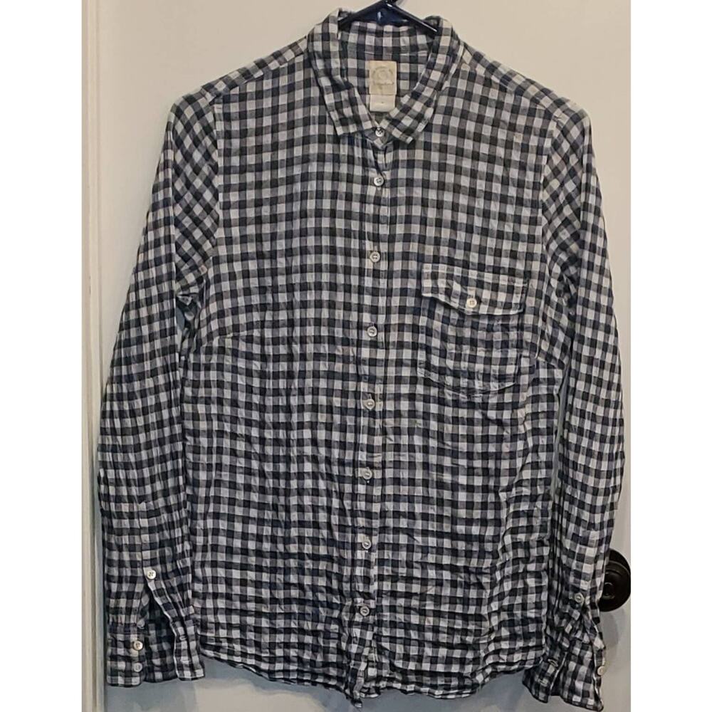 THE Perfect Shirt Seer-suckered Gingham Blue & White Button Down Shirt Size 8